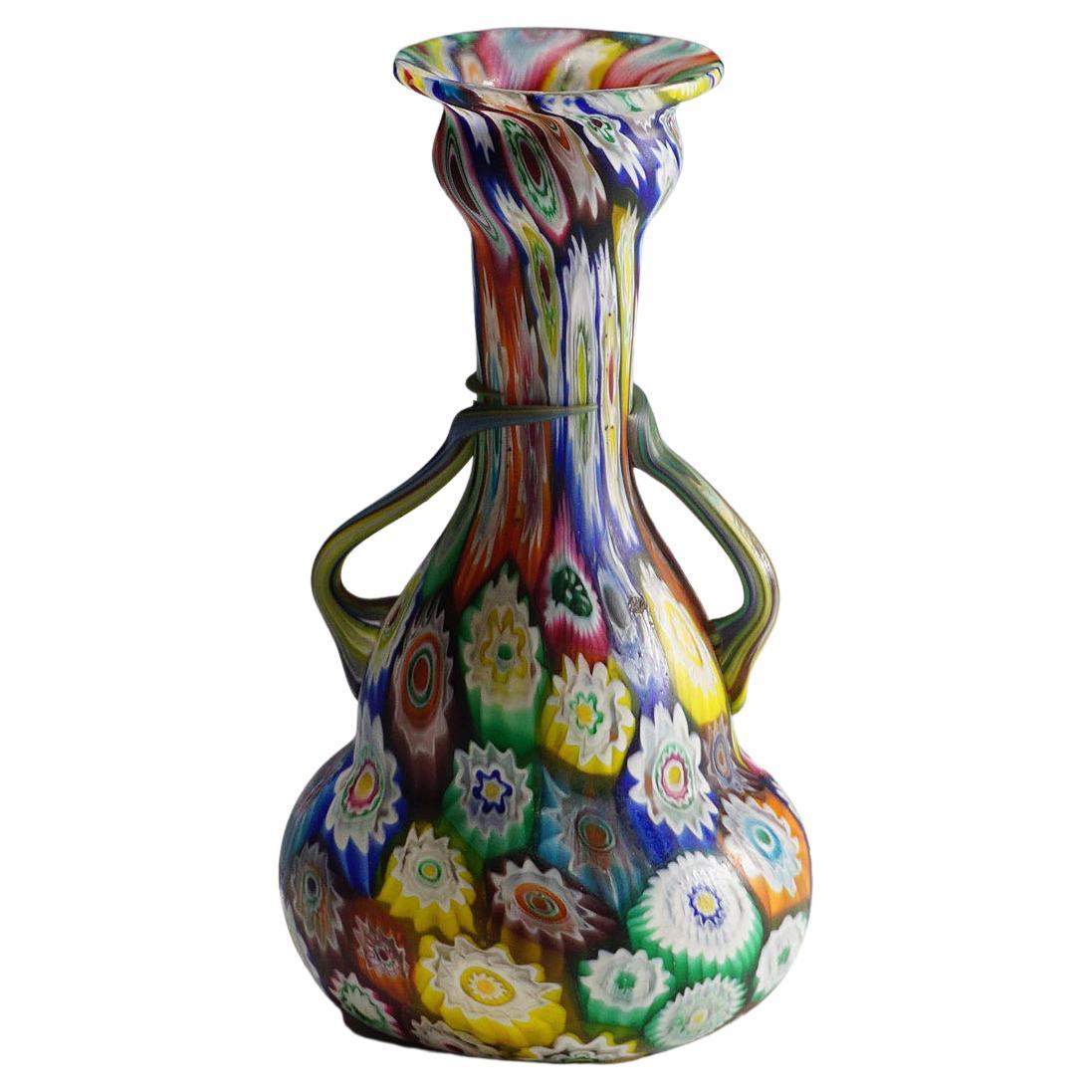 Multicolored Fratelli Toso Millefiori Murrine Vase, Murano Early 20th Century For Sale