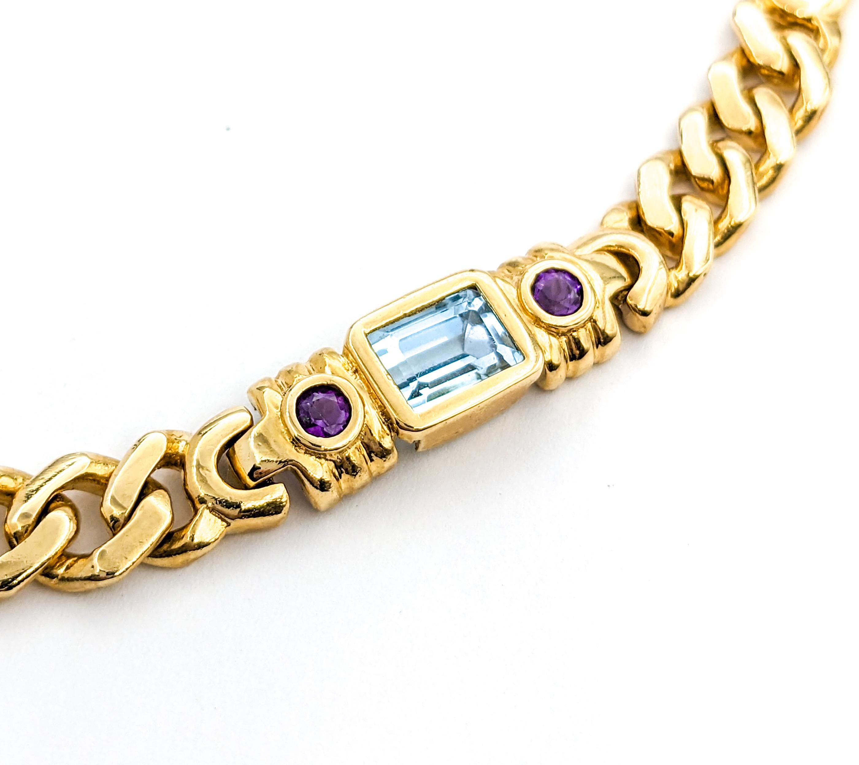 Multicolored Gemstone & 14K Gold Link Bracelet For Sale 4