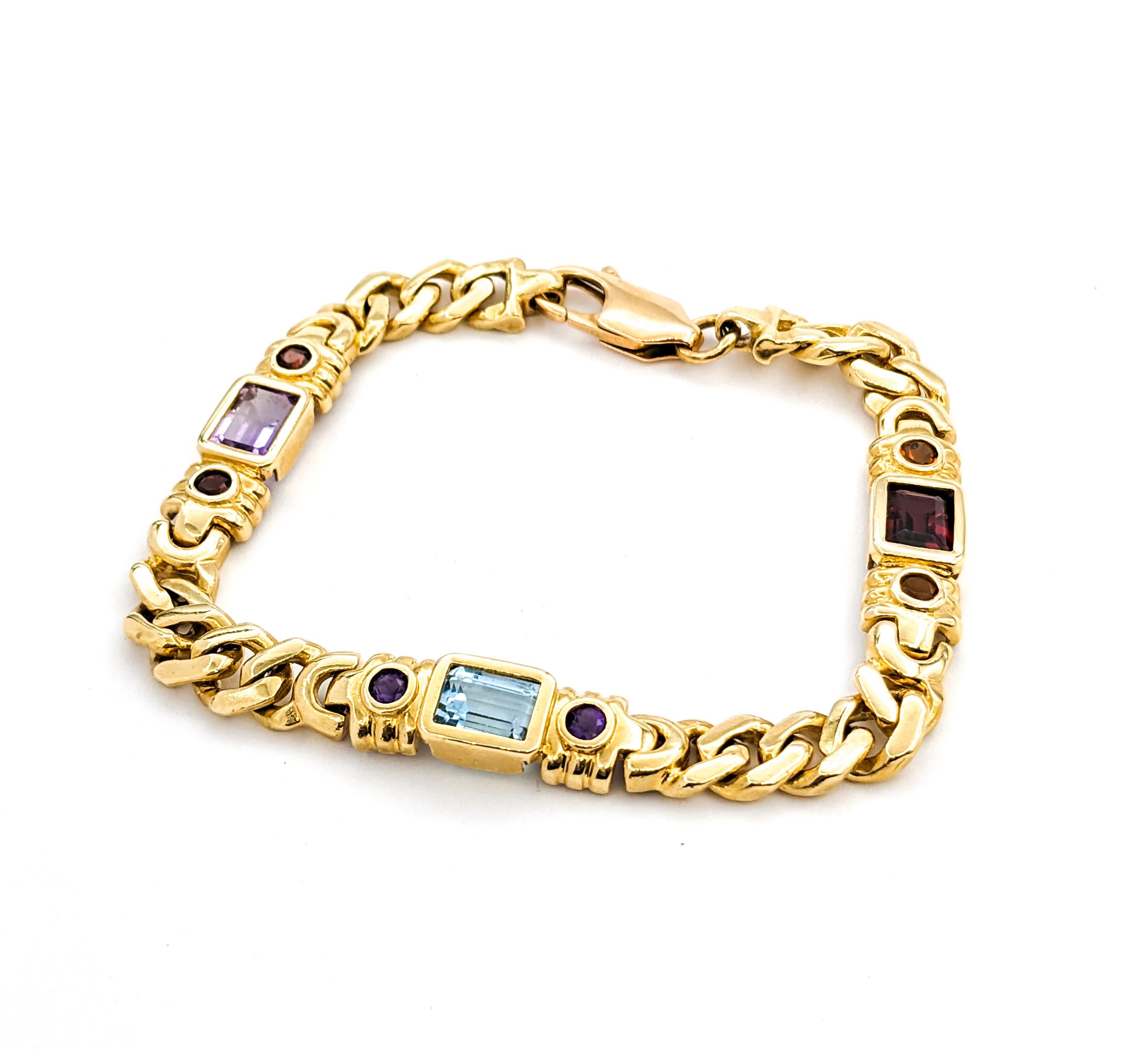 Multicolored Gemstone & 14K Gold Link Bracelet For Sale 5