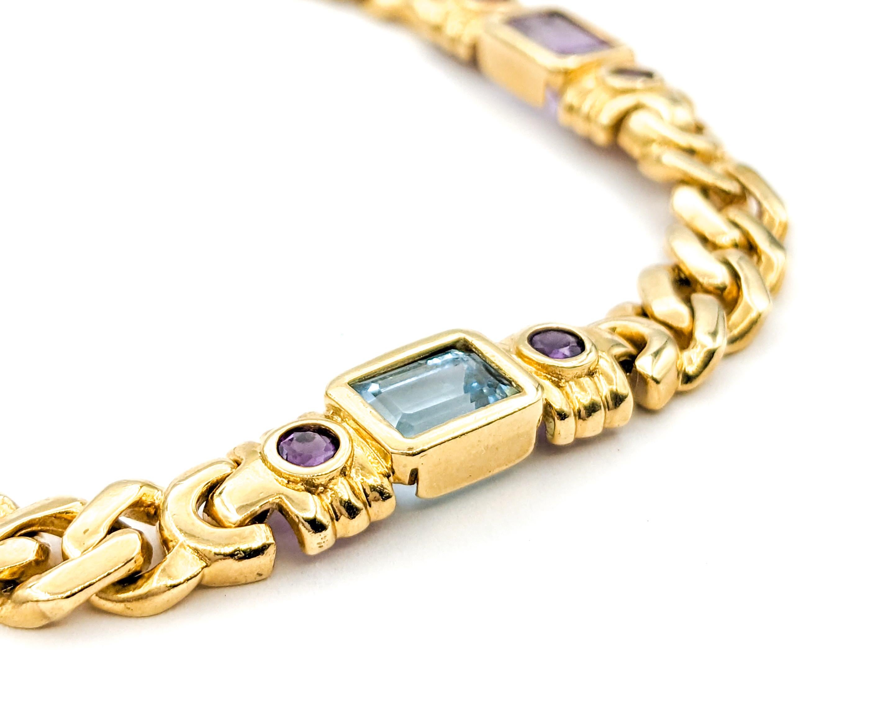 Multicolored Gemstone & 14K Gold Link Bracelet In Excellent Condition For Sale In Bloomington, MN