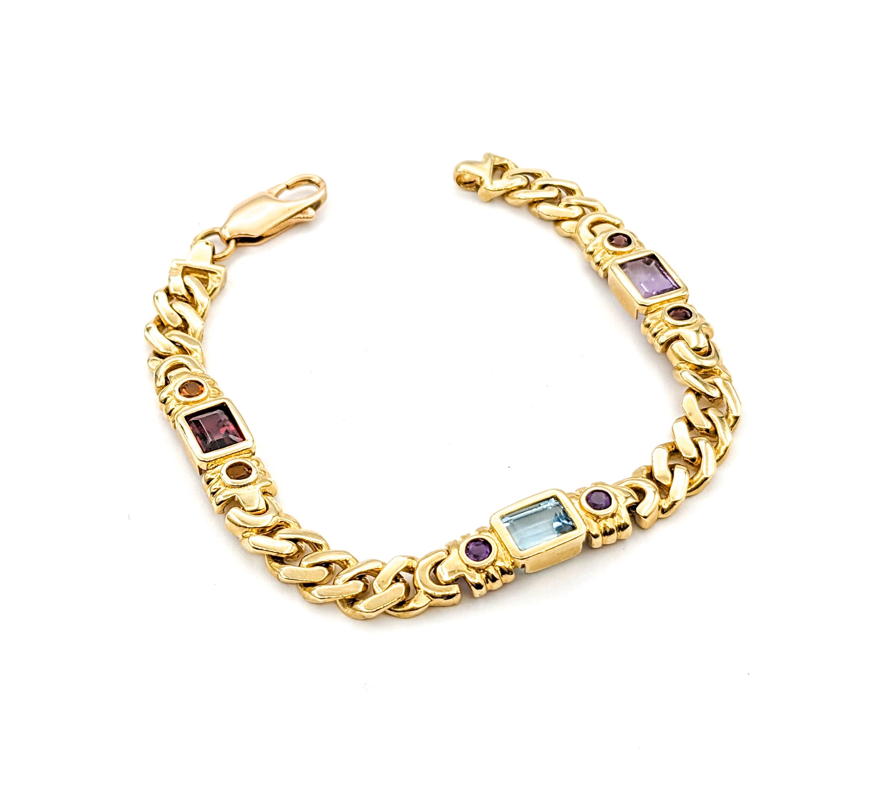 Mehrfarbiges Edelstein & 14K Gold Gliederarmband (Smaragdschliff)