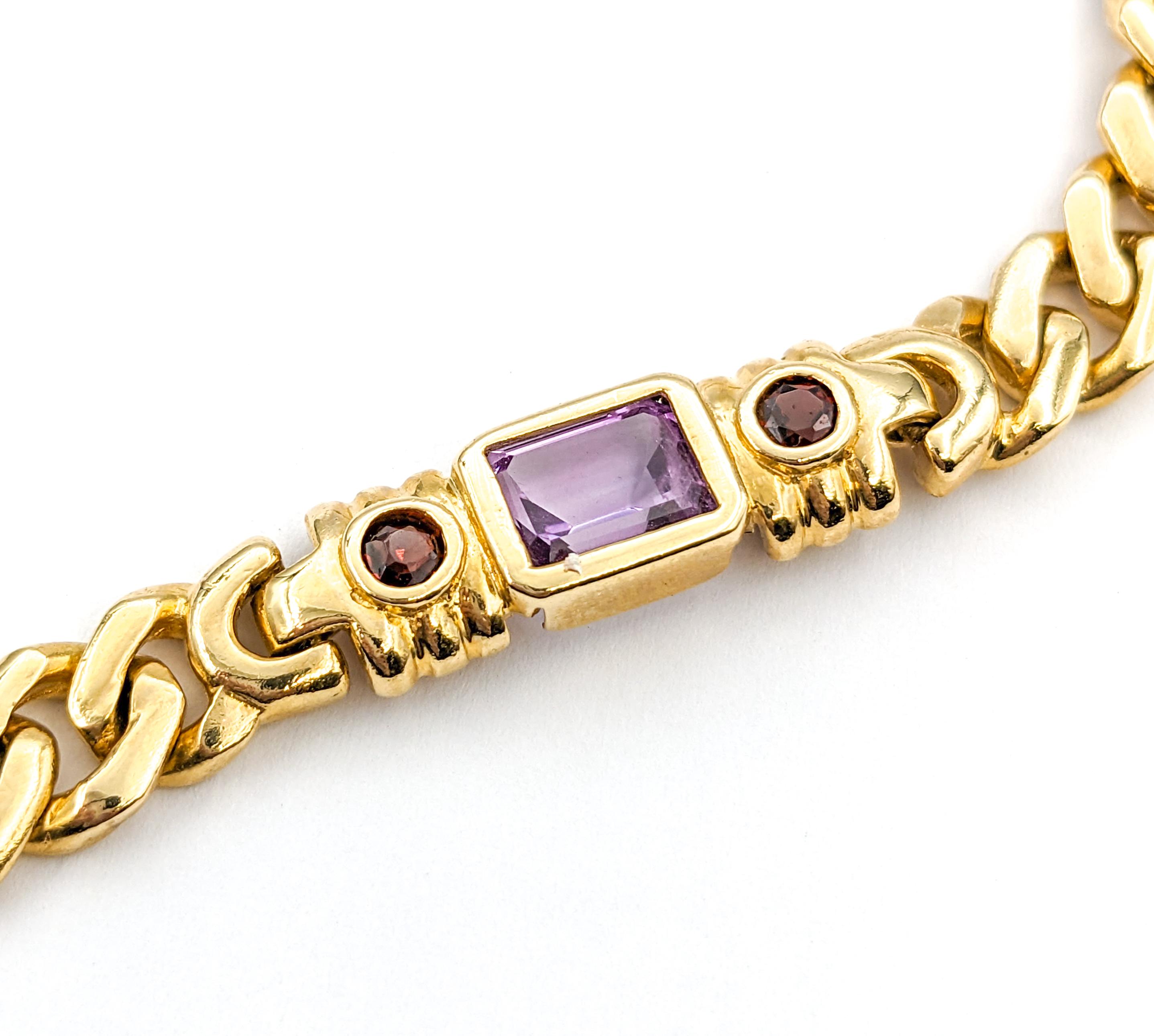Multicolored Gemstone & 14K Gold Link Bracelet For Sale 2