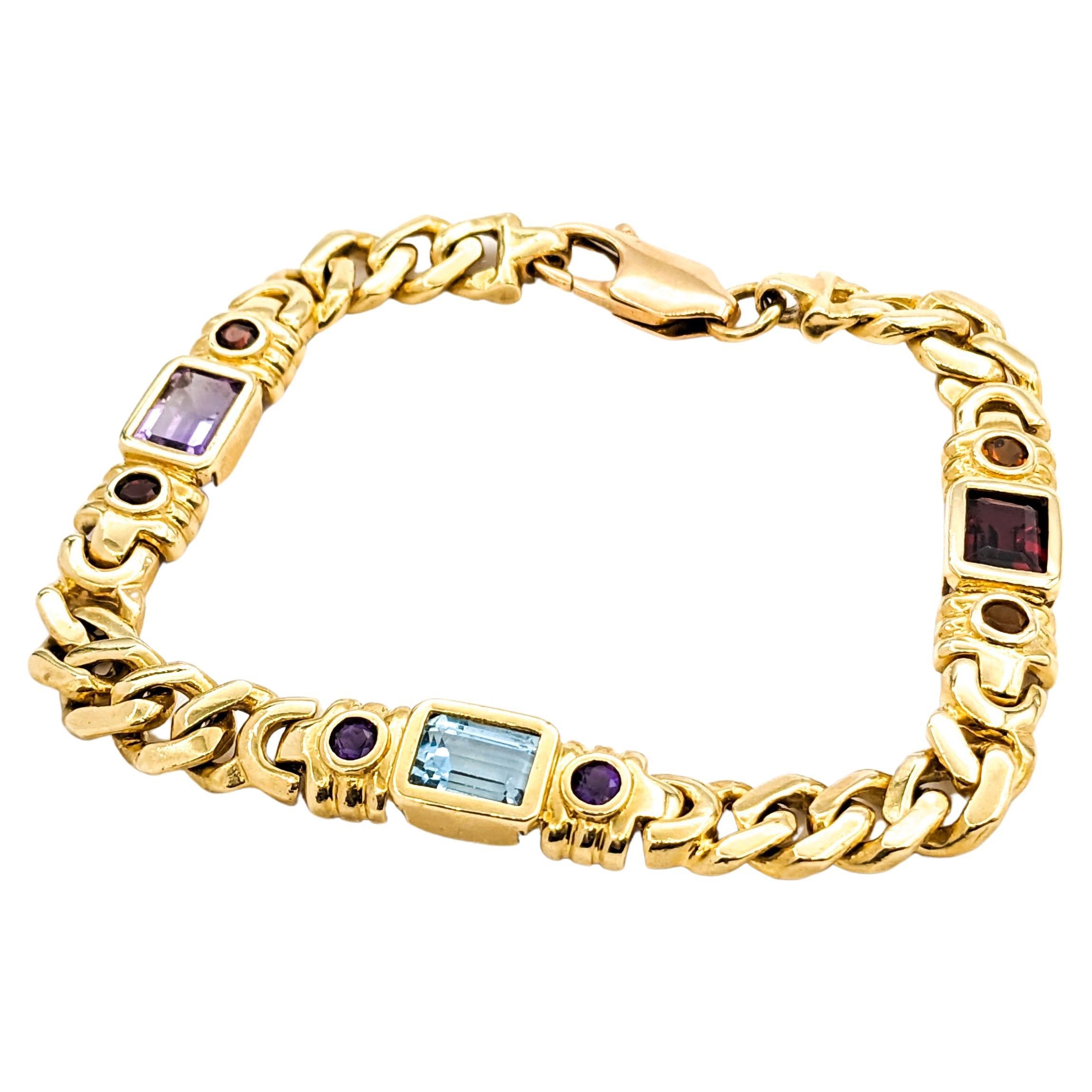 Multicolored Gemstone & 14K Gold Link Bracelet