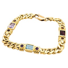 Retro Multicolored Gemstone & 14K Gold Link Bracelet