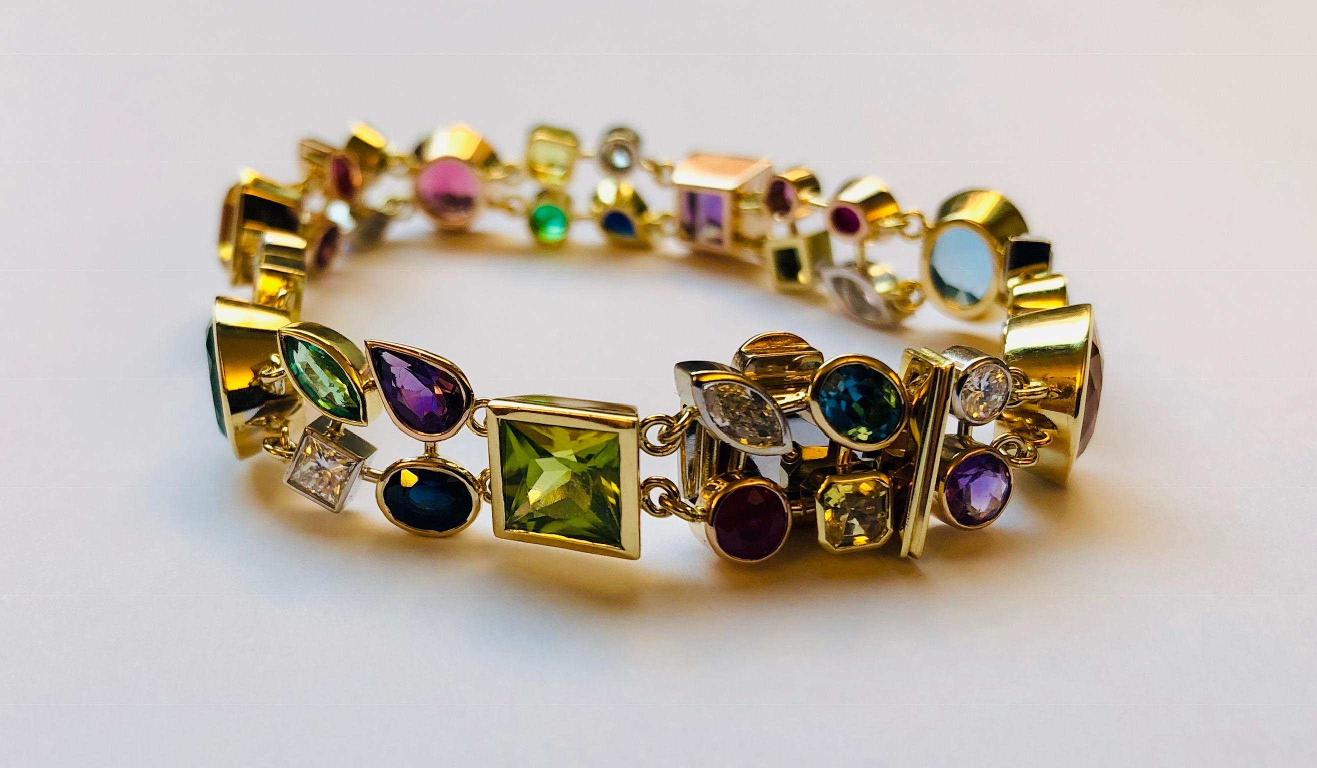 Contemporary Multicolored Gemstone and Diamond  Bracelet For Sale