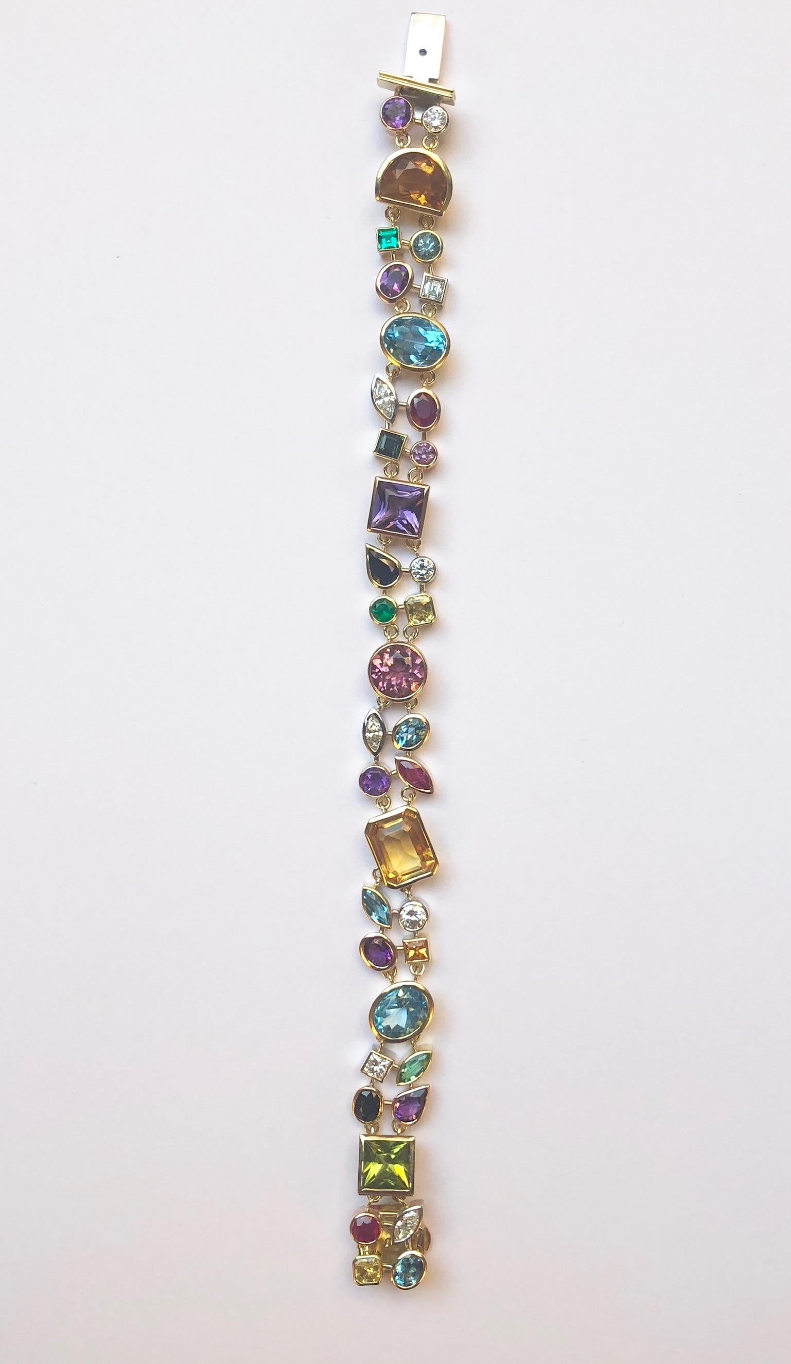 Round Cut Multicolored Gemstone and Diamond  Bracelet For Sale