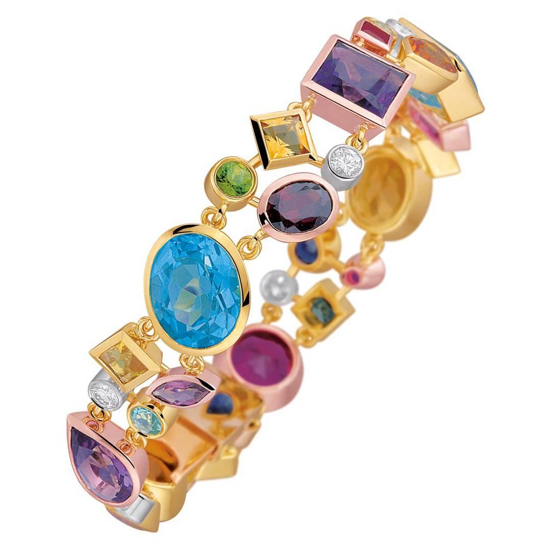 Multicolored Gemstone and Diamond  Bracelet For Sale