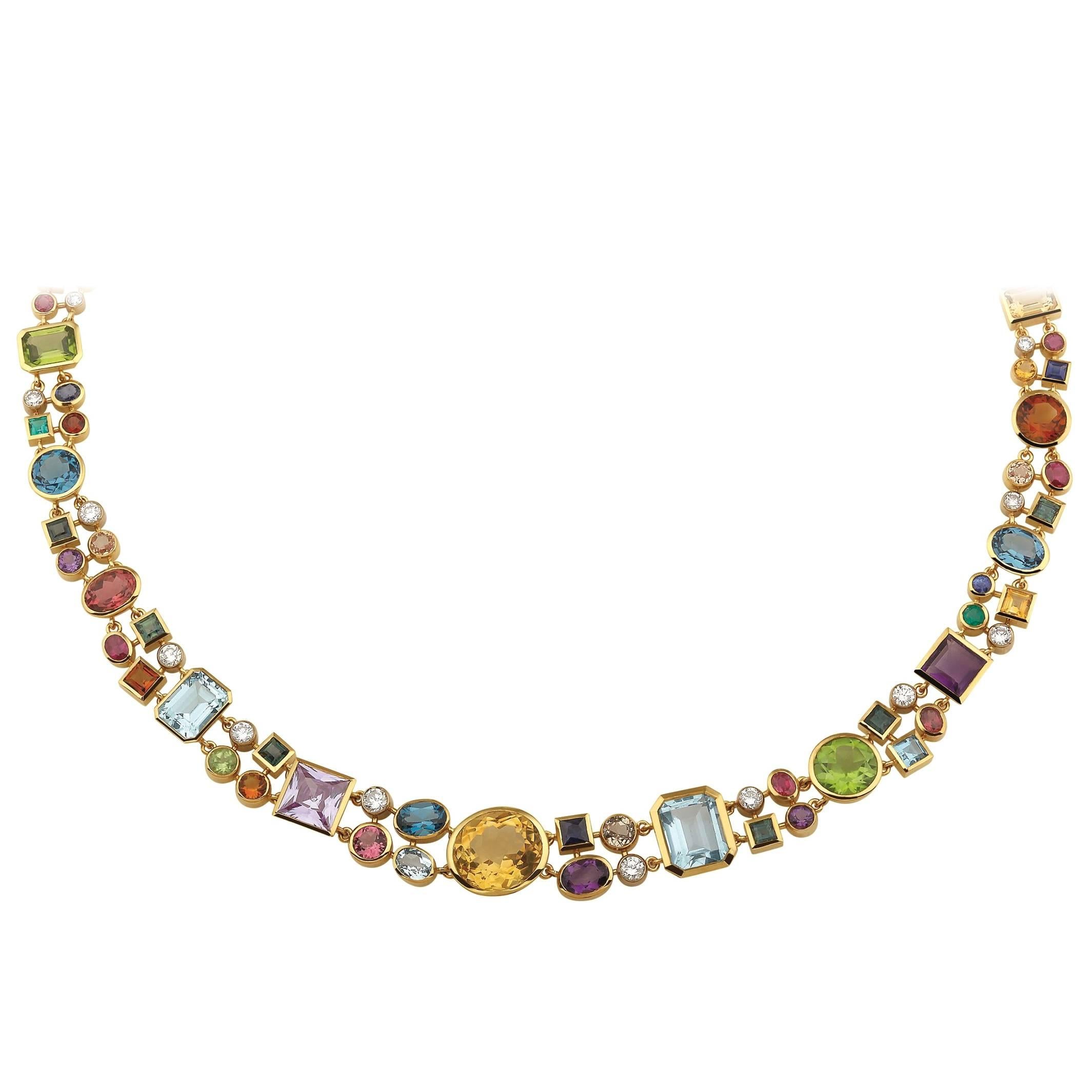 Multicolored Gemstone and Diamond Necklace For Sale at 1stDibs ...