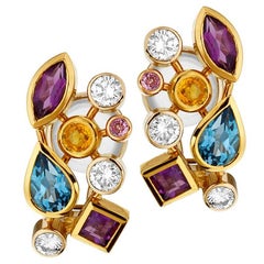 Multicolored Gemstone and Diamond Tutti Frutti Earrings