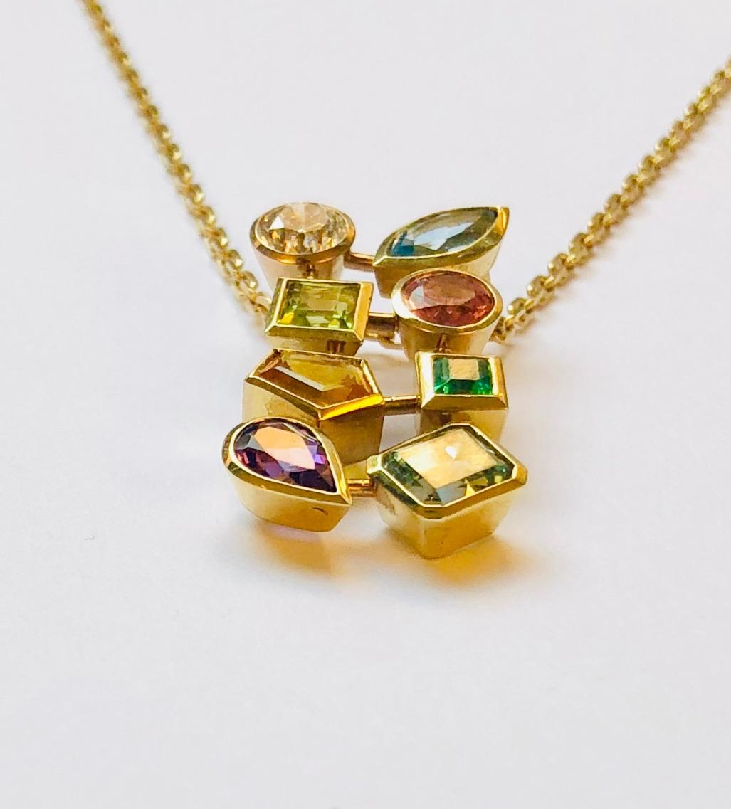 Contemporary Multicolored Gemstone and Diamond Tutti Frutti Pendant For Sale