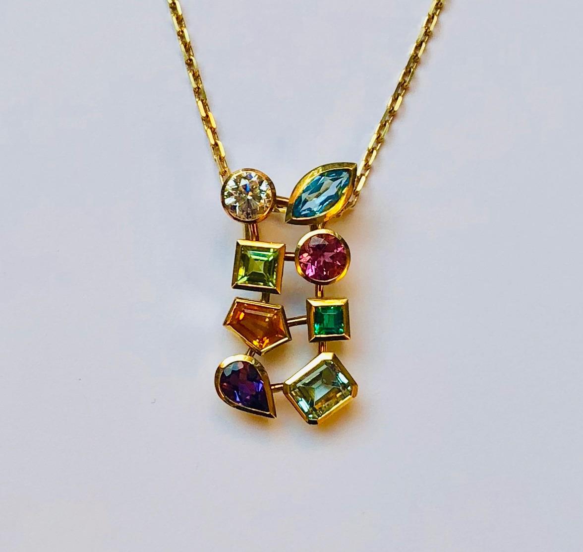 Multicolored Gemstone and Diamond Tutti Frutti Pendant In New Condition For Sale In Antwerpen, BE