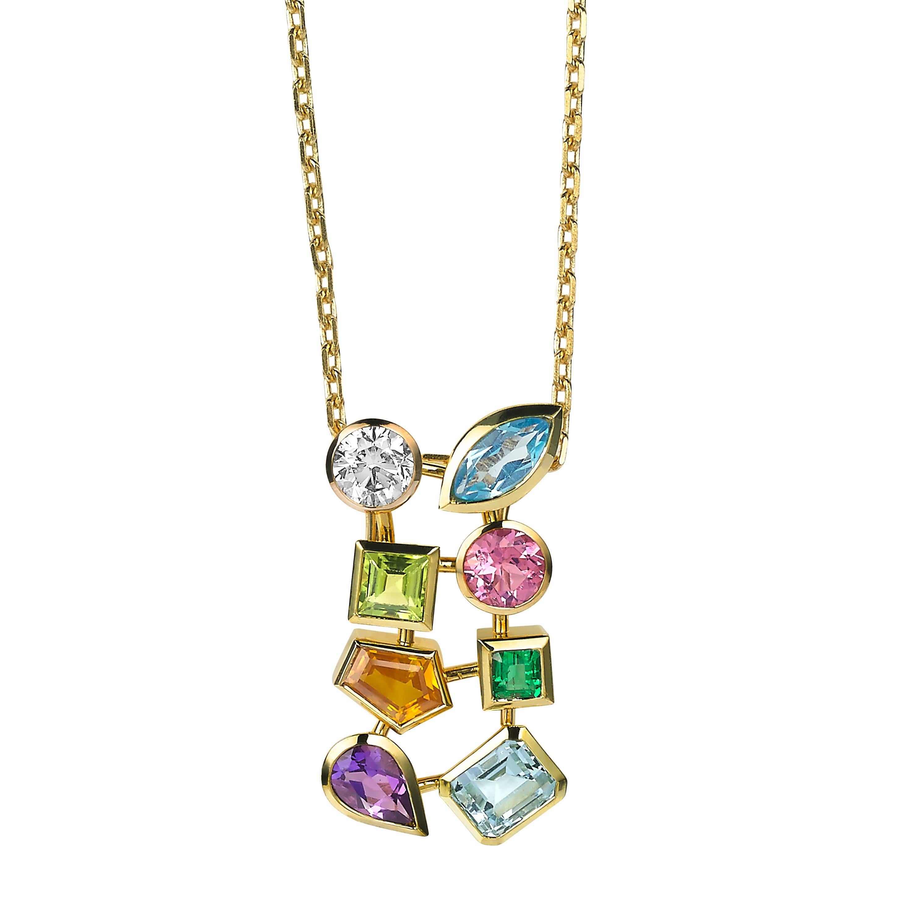 Multicolored Gemstone and Diamond Tutti Frutti Pendant For Sale