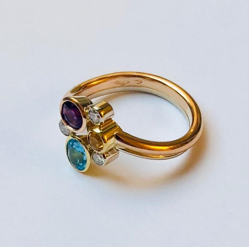 Round Cut Multicolored Gemstone and Diamond Tutti Frutti Ring For Sale