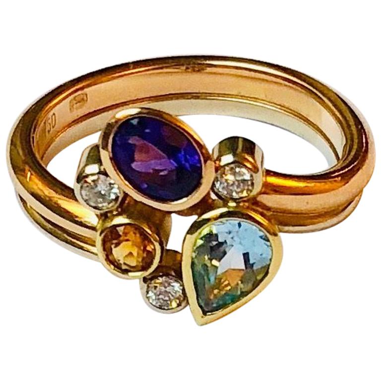 Multicolored Gemstone and Diamond Tutti Frutti Ring For Sale
