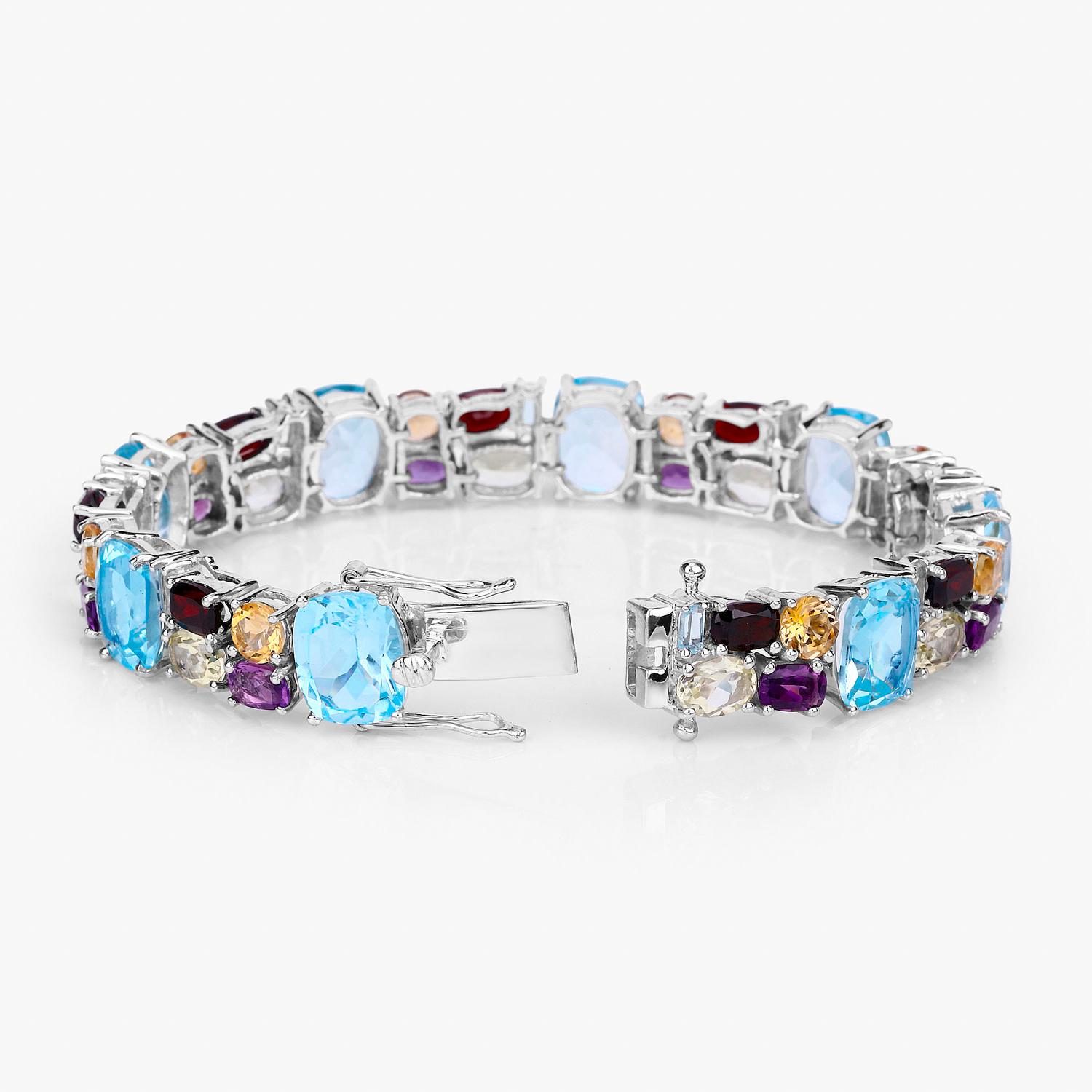 Mehrfarbiges Edelsteinarmband 51 Karat Topas Quarz Amethyst Granat Citrin im Zustand „Hervorragend“ im Angebot in Aliso Viejo, CA