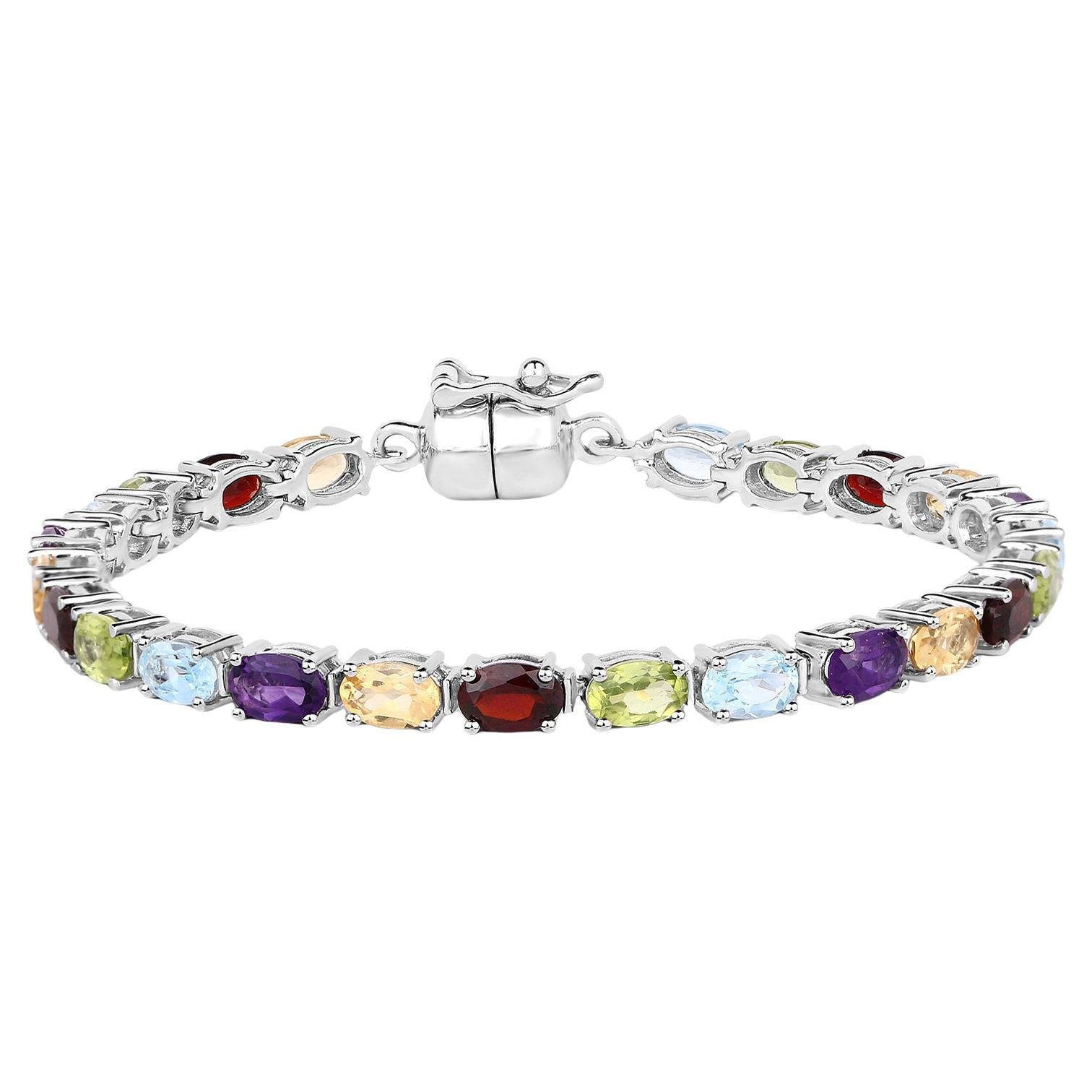 Bracelet de pierres précieuses multicolores Améthyste Citrine Grenat Péridot 11 Carats Silver