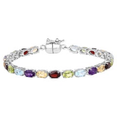 Bracelet de pierres précieuses multicolores Améthyste Citrine Grenat Péridot 11 Carats Silver