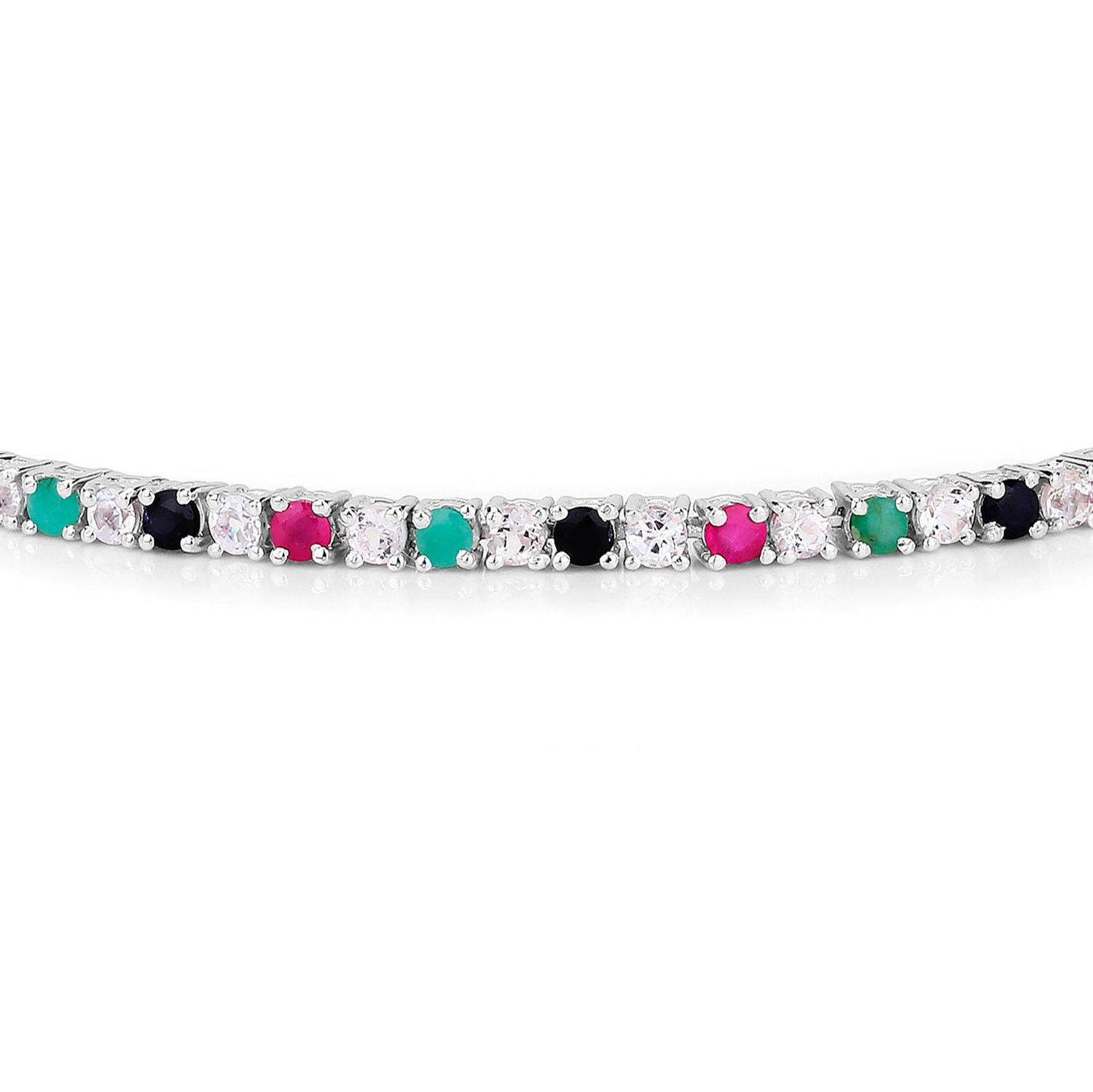Contemporary Multicolored Gemstone Bracelet Emerald Ruby Sapphire Topaz 5.6 Carats Silver For Sale