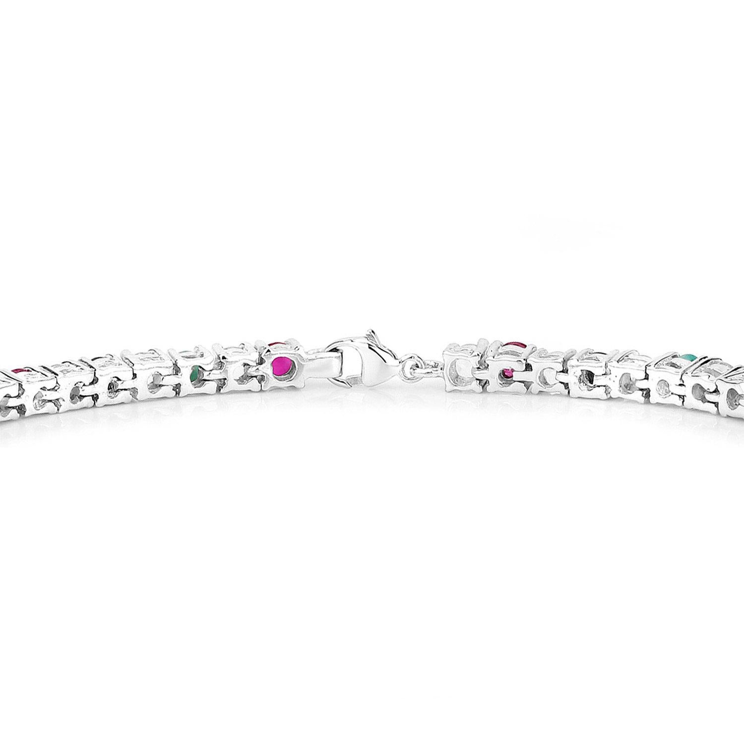Round Cut Multicolored Gemstone Bracelet Emerald Ruby Sapphire Topaz 5.6 Carats Silver For Sale