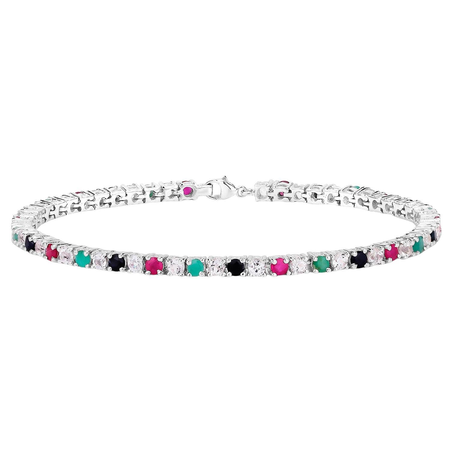 Bracciale con gemme multicolore Smeraldo Rubino Zaffiro Topazio 5,6 Carati A. Silver in vendita