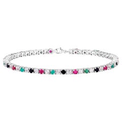 Bracelet de pierres précieuses multicolores Emeraude Rubis Saphir Topaze 5.6 Carats Silver