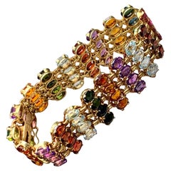 Vintage Multicolored Gemstone Bracelet Tourmaline, Amethyst, Citrine, Garnet, Aquamarine