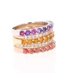 3.33 Carat Multi Color Gemstone Diamond 14 Karat Gold Stackable Bands