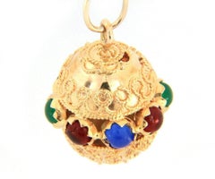 Multicolored Gemstone Scroll Ornament Pendant in 18K Yellow Gold