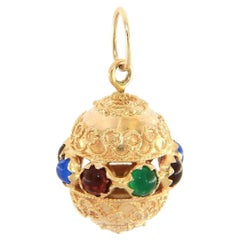 Multicolored Gemstone Scroll Ornament Pendant in 18K Yellow Gold