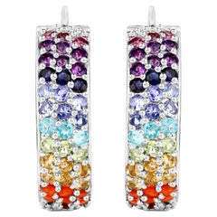 Multicolored Gemstones Cluster Earrings 8.8 Carats 18K White Gold Plated Silver
