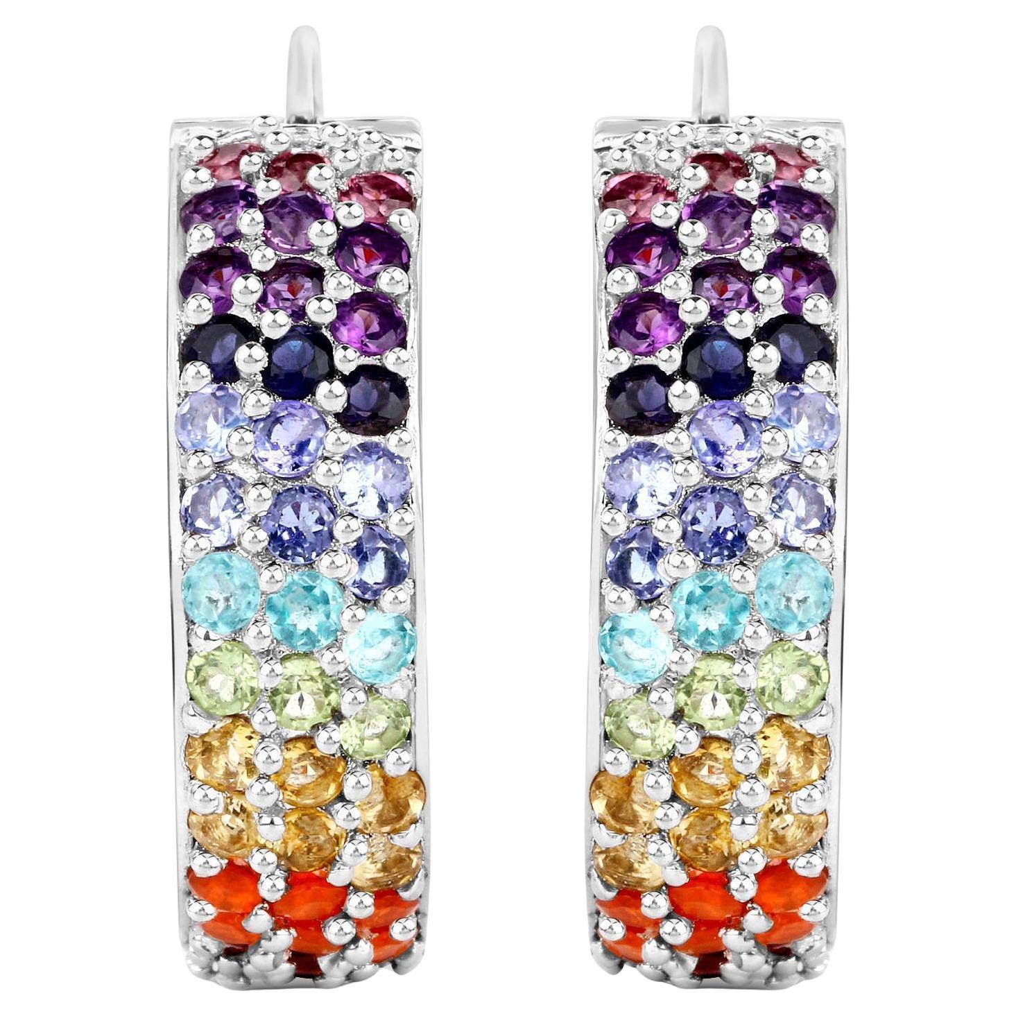 Orecchini a grappolo con gemme multicolori 8,8 carati in argento placcato oro bianco 18 carati