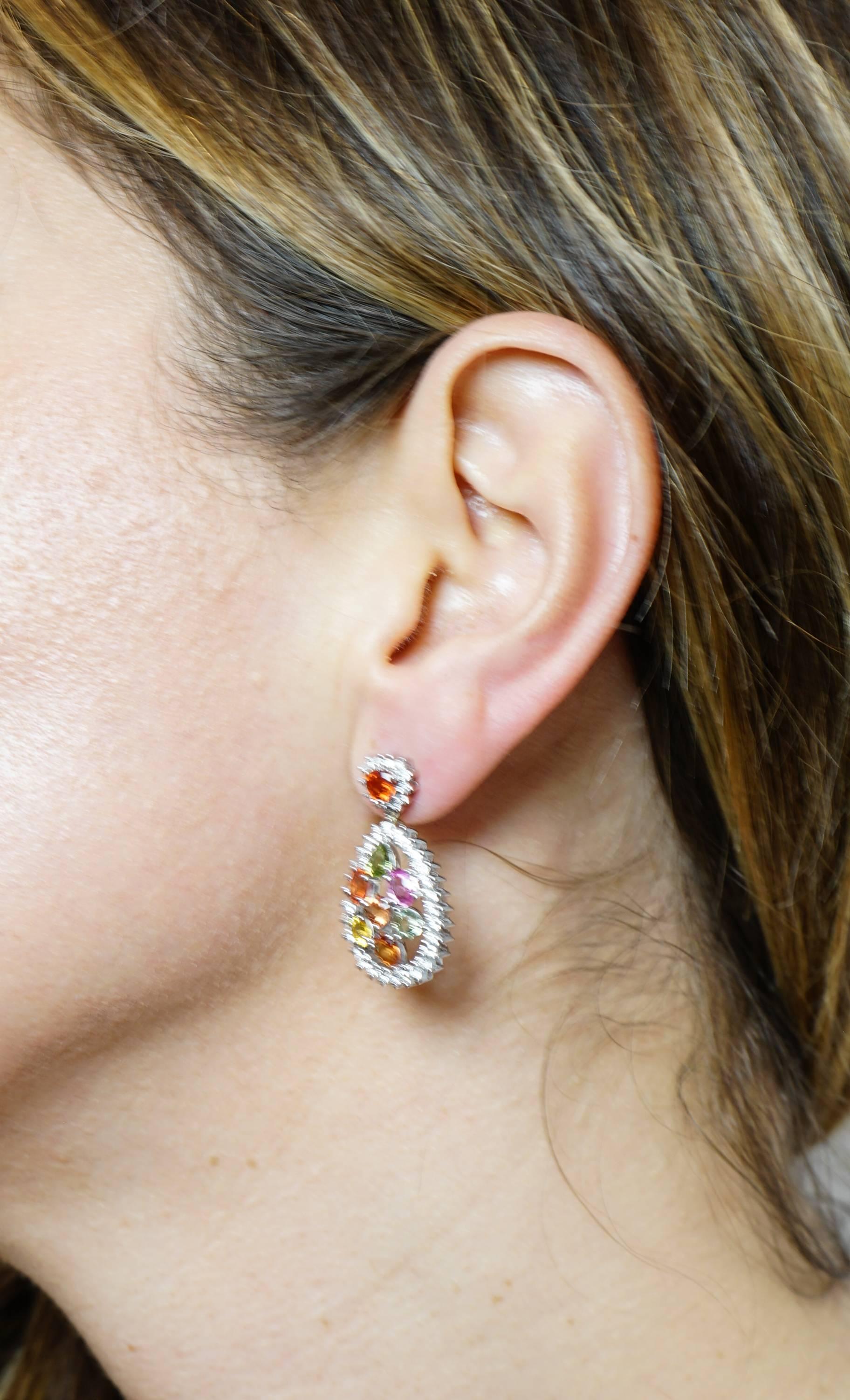 Multicolored Gemstones Drop Earrings In New Condition In Greenwich, CT
