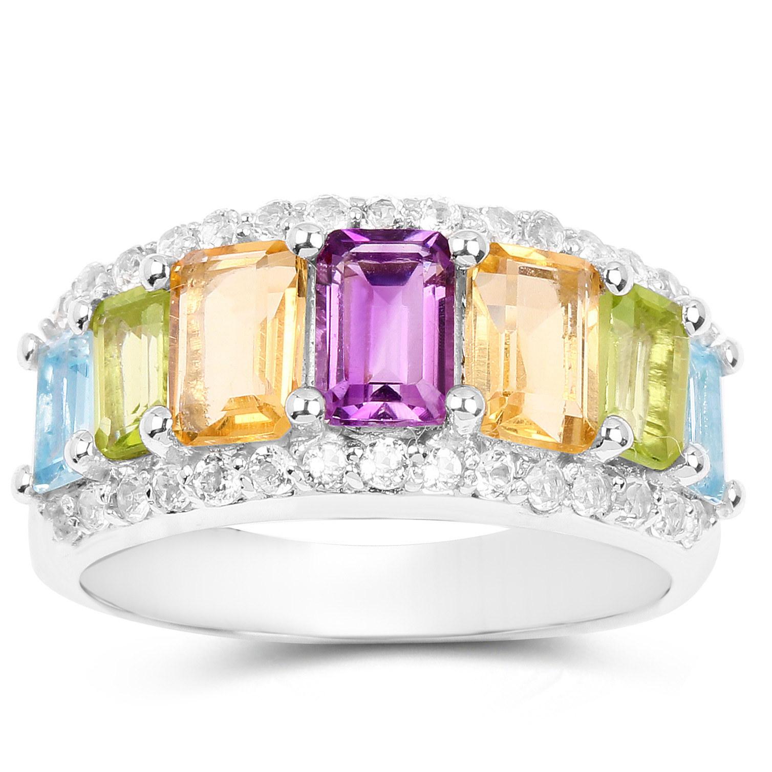 Multicolored Gemstones Ring Amethyst Citrine Peridot Topaz 3.6 Carats Silver In Excellent Condition For Sale In Aliso Viejo, CA