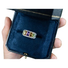 Multicolored Gemstones Ring Amethyst Citrine Peridot Topaz 3.6 Carats Silver