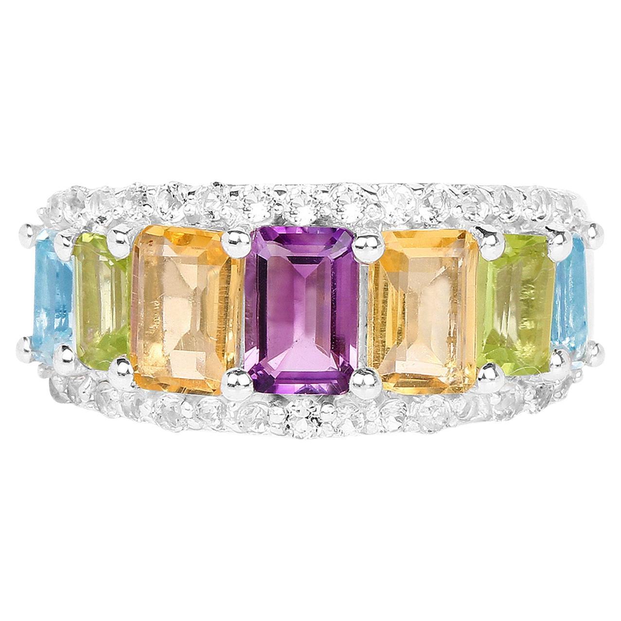 Bague en pierres multicolores Améthyste Citrine Péridot Topaze 3.6 Carats Silver