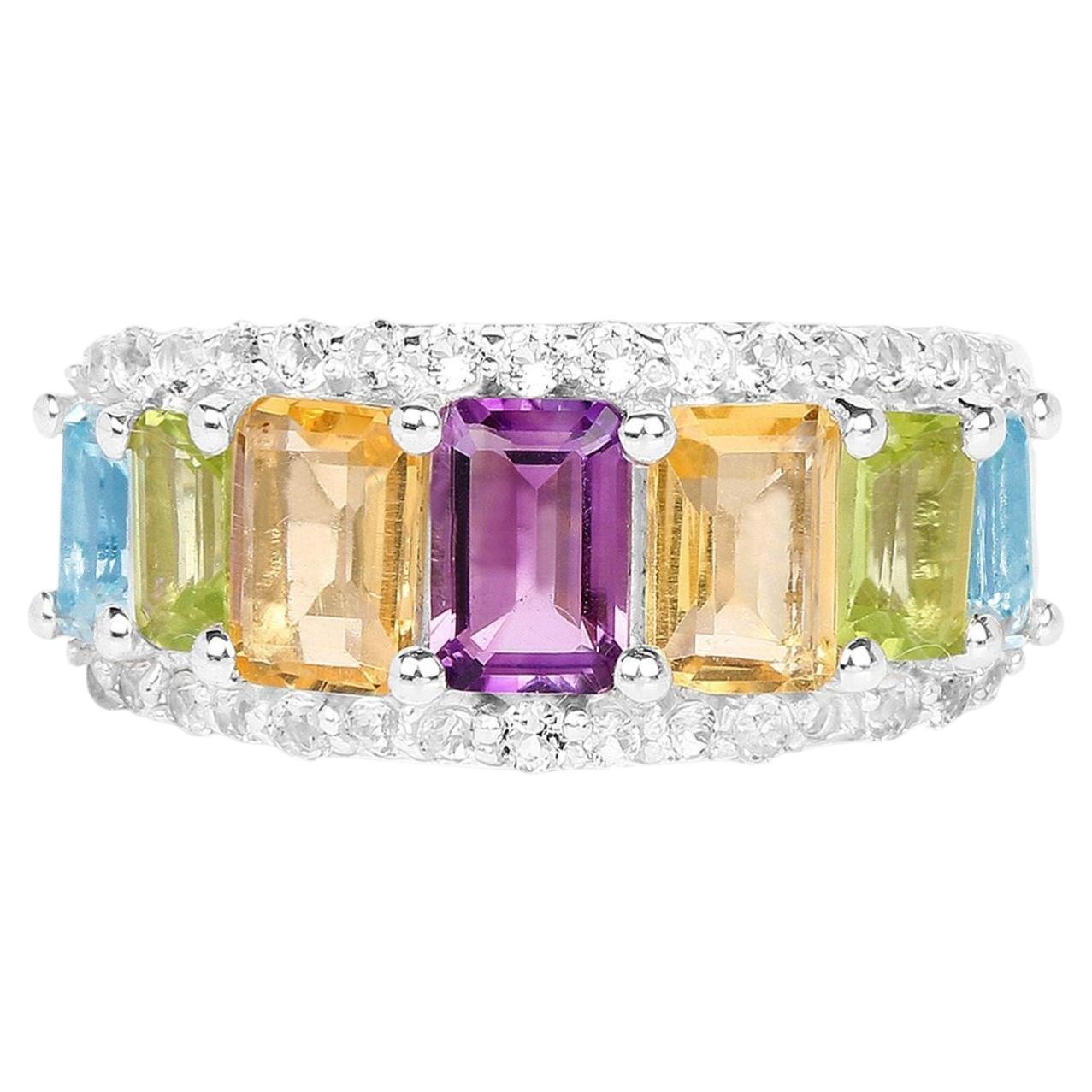 Bunte Edelsteine Ring Amethyst Citrin Peridot Topas 3,6 Karat Silber