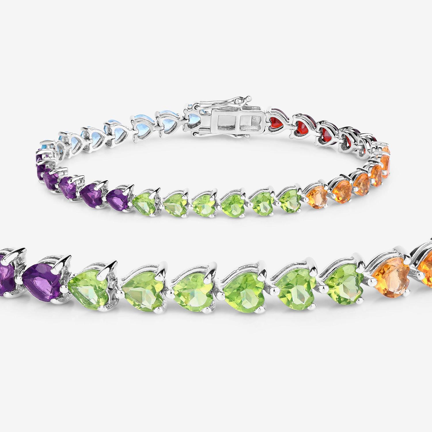 Contemporain Bracelet de tennis en pierres multicolores 14,4 carats en argent sterling en vente
