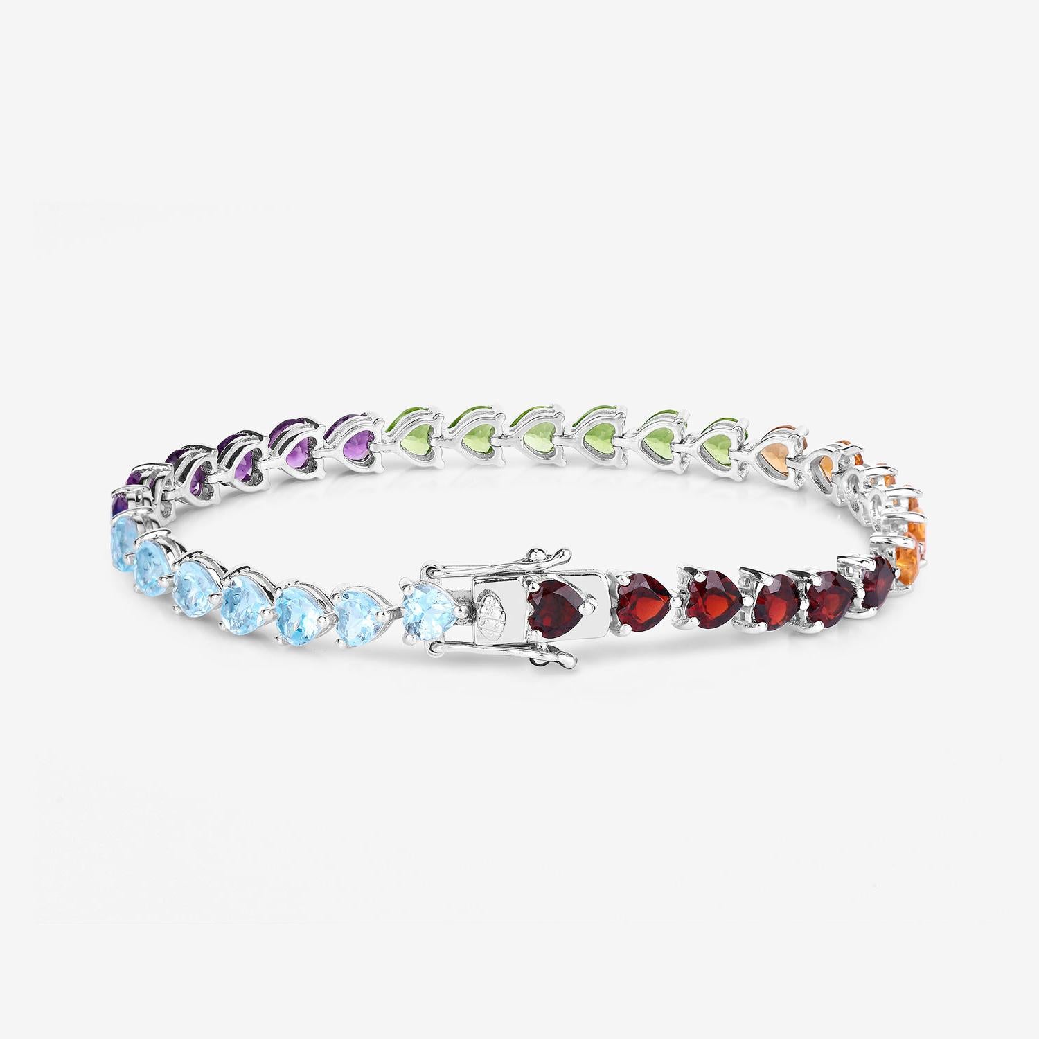 Taille cœur Bracelet de tennis en pierres multicolores 14,4 carats en argent sterling en vente