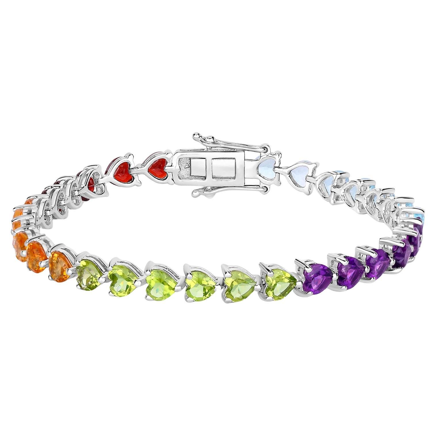 Bracelet de tennis en pierres multicolores 14,4 carats en argent sterling en vente