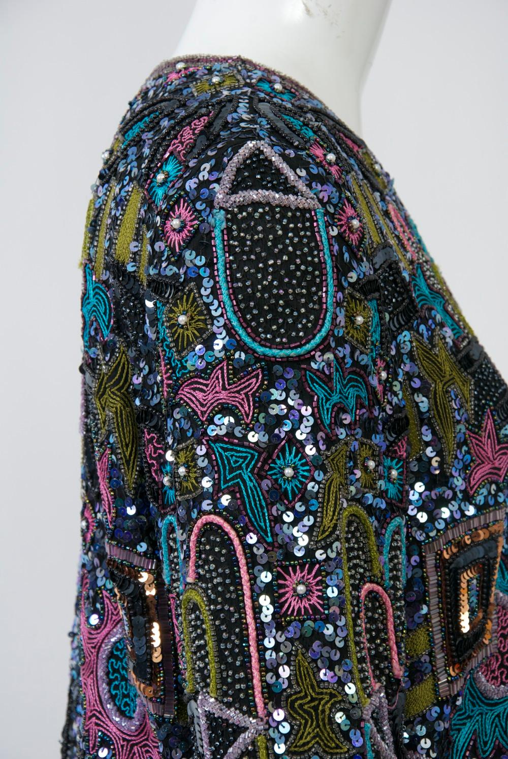 Giacca da sera con perline geometriche multicolore in vendita 1