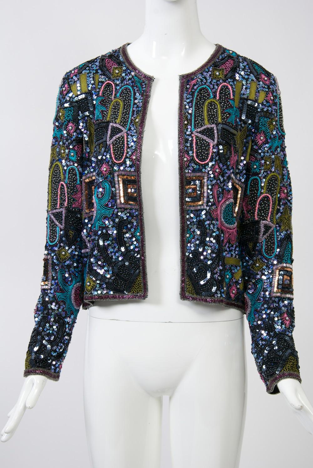 Multicolored Geometric Beaded Evening Jacket For Sale 1
