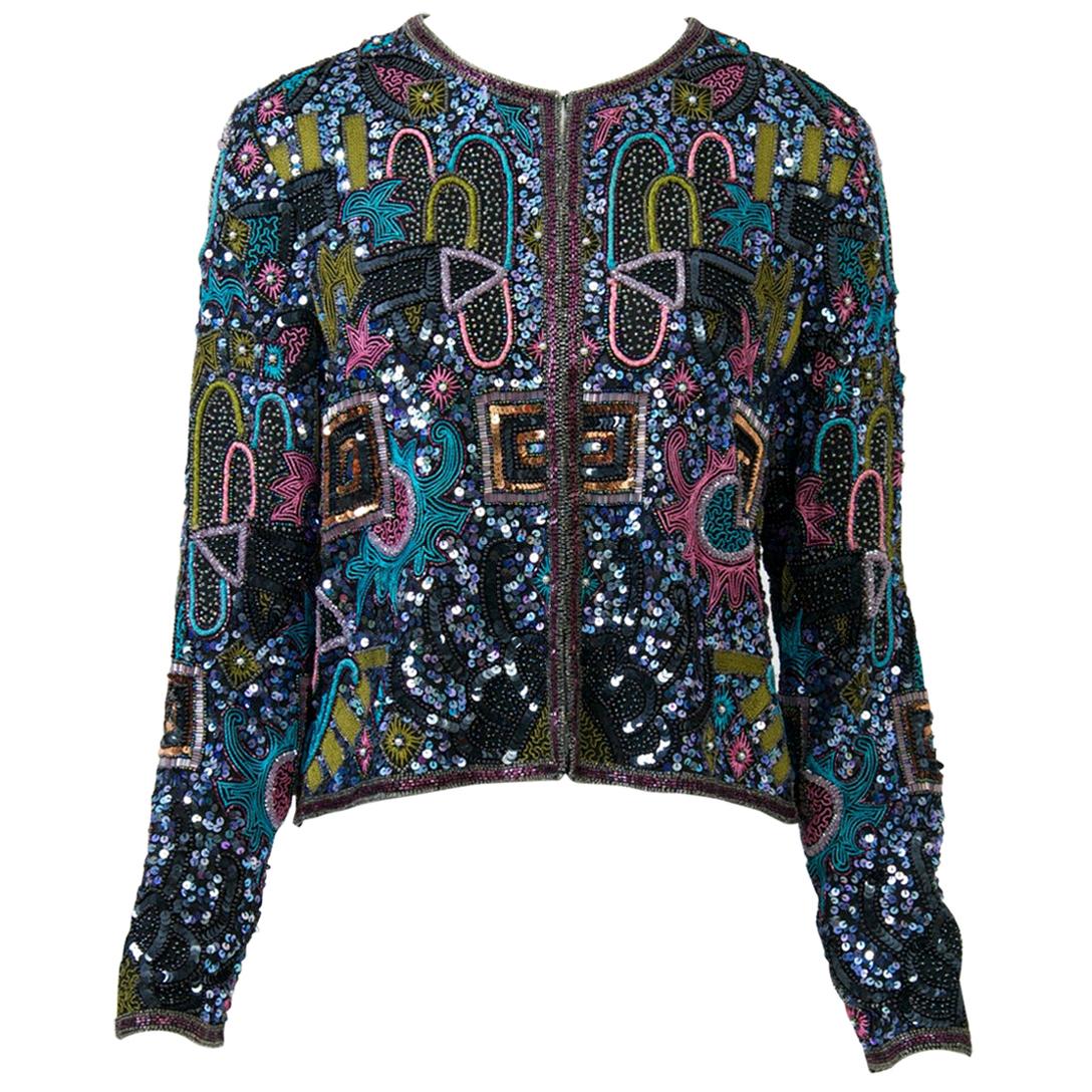 Multicolored Geometric Beaded Evening Jacket For Sale