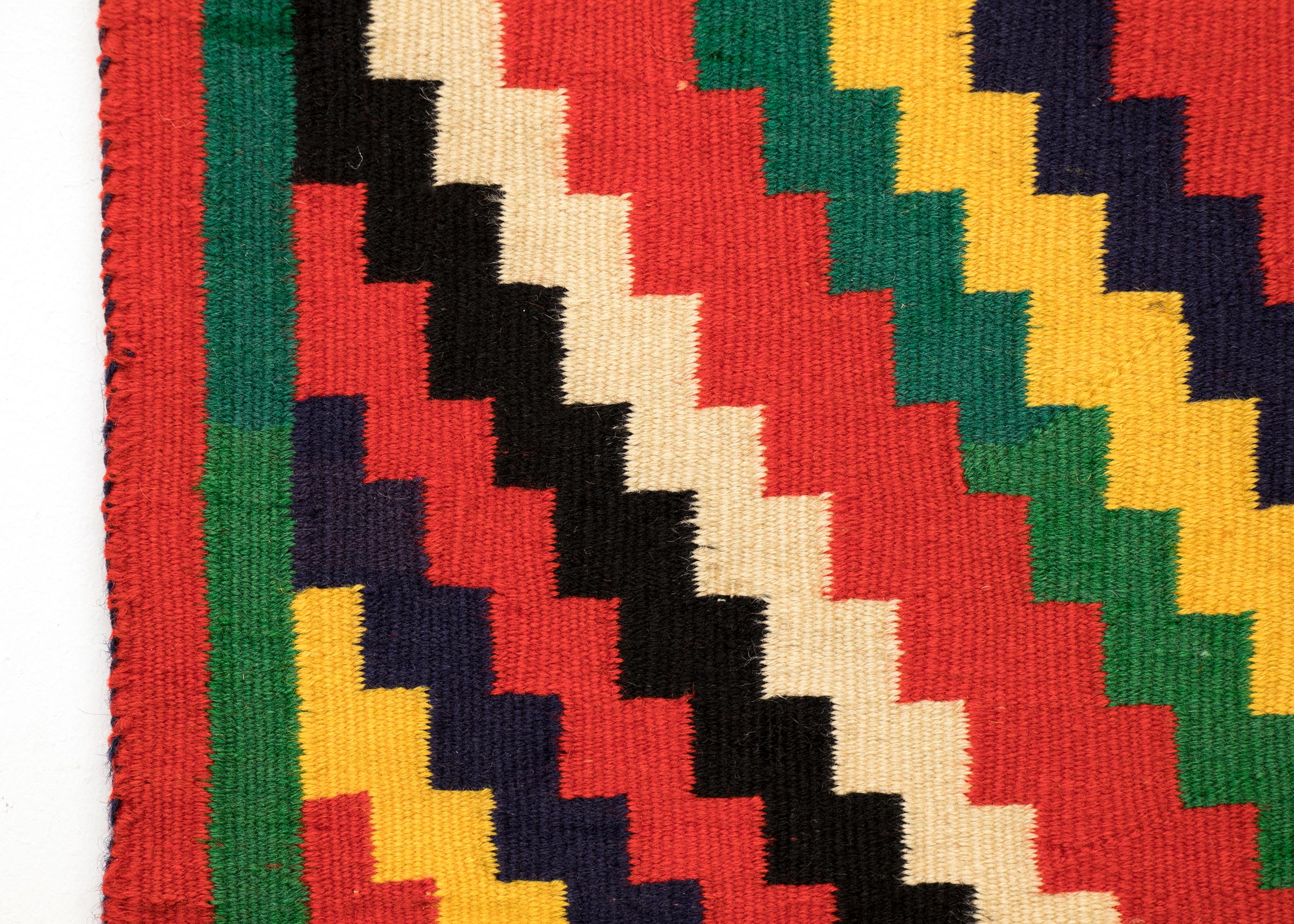 American Antique Navajo Germantown Weaving, circa 1890, Eyedazzler Red Green Yellow Black For Sale