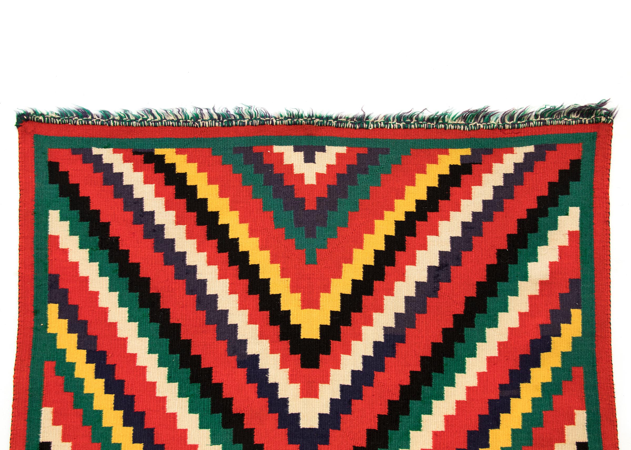 Dyed Multicolored Germantown Navajo Woven Blanket, circa 1890 For Sale