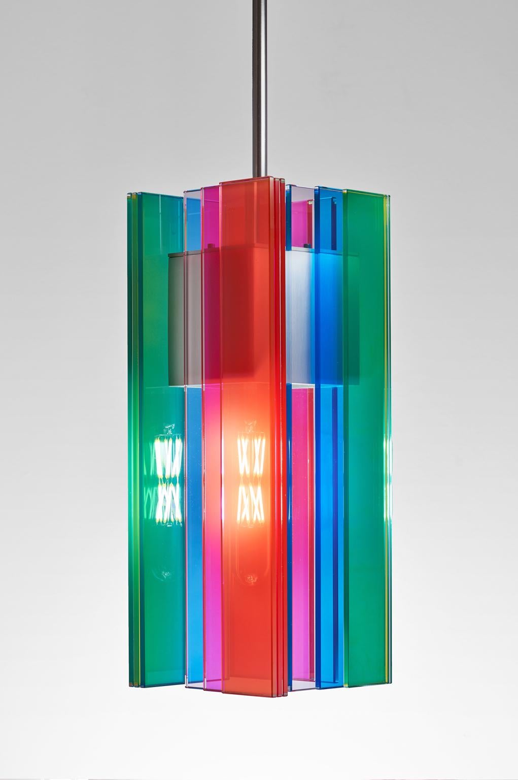 Modern Multicolored Glass and Aluminum Contemporary LED Hanging Pendant Light For Sale