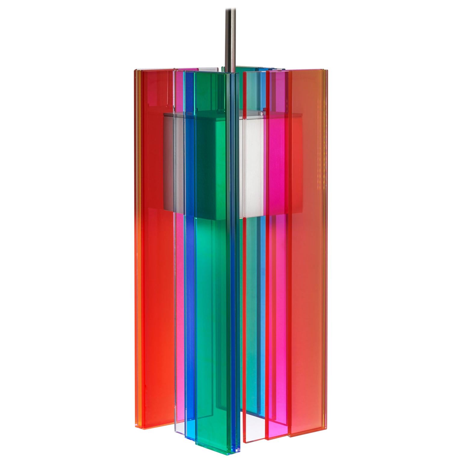 Multicolored Glass and Aluminum Contemporary LED Hanging Pendant Light For Sale