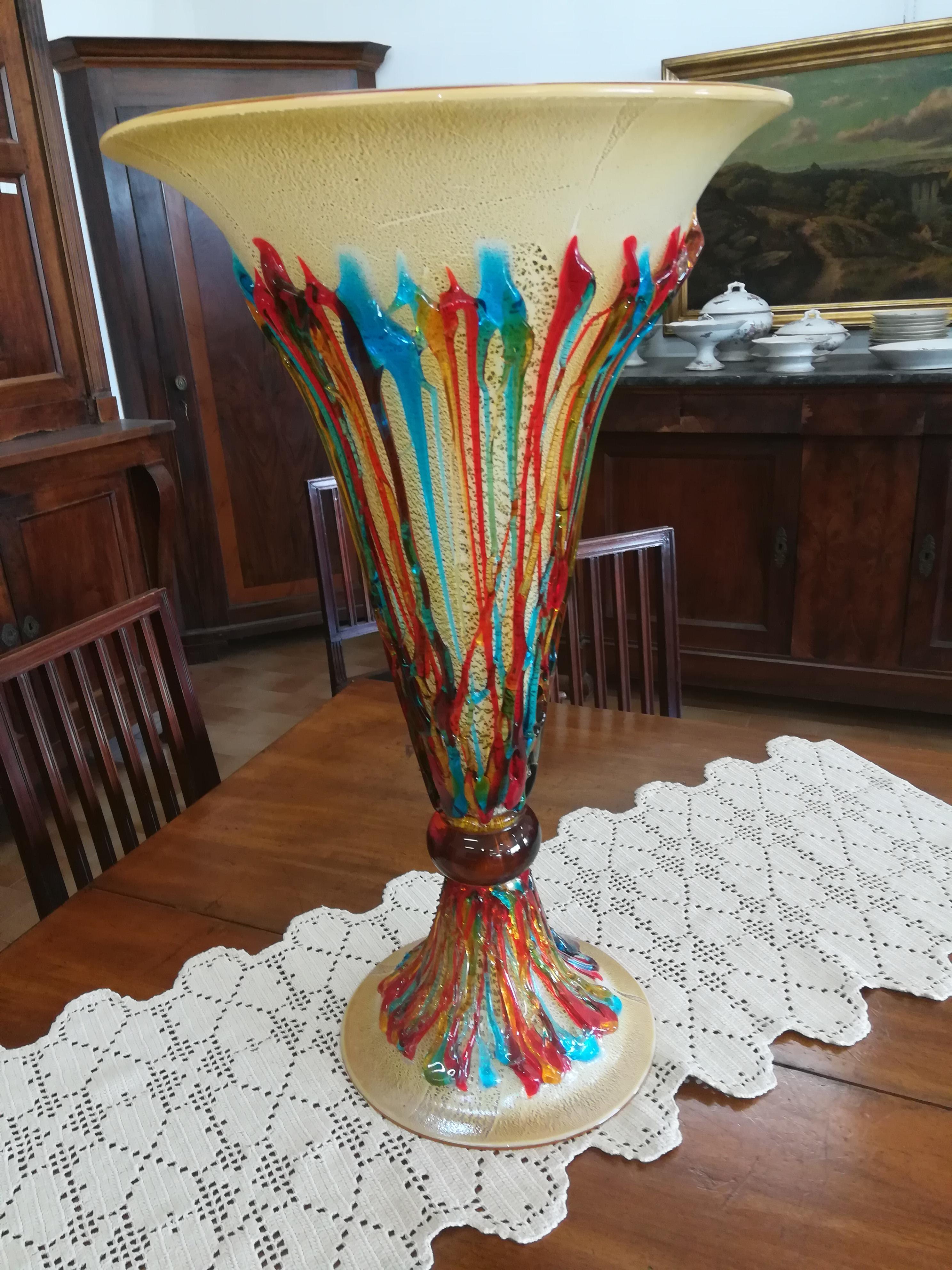 Art Glass Multicolored Glass Blown Italian Coup For Sale