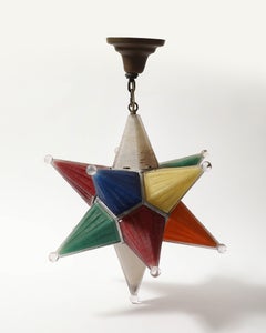 Multicolored Glass Moravian Star Chandelier, Germany, 20th C