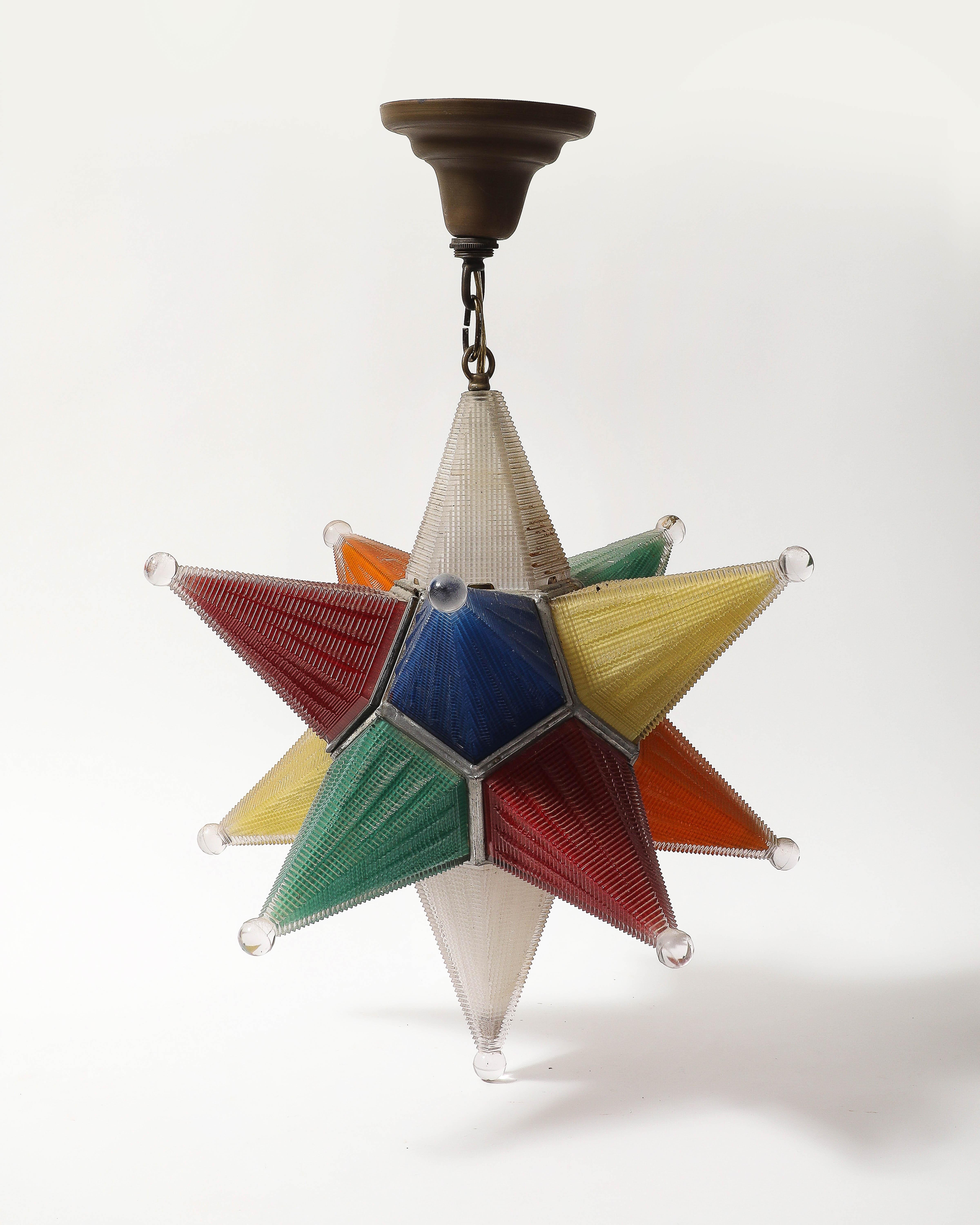 Lámpara de cristal multicolor Estrella de Moravia, Alemania, S. XX en Bueno estado para la venta en New York City, NY