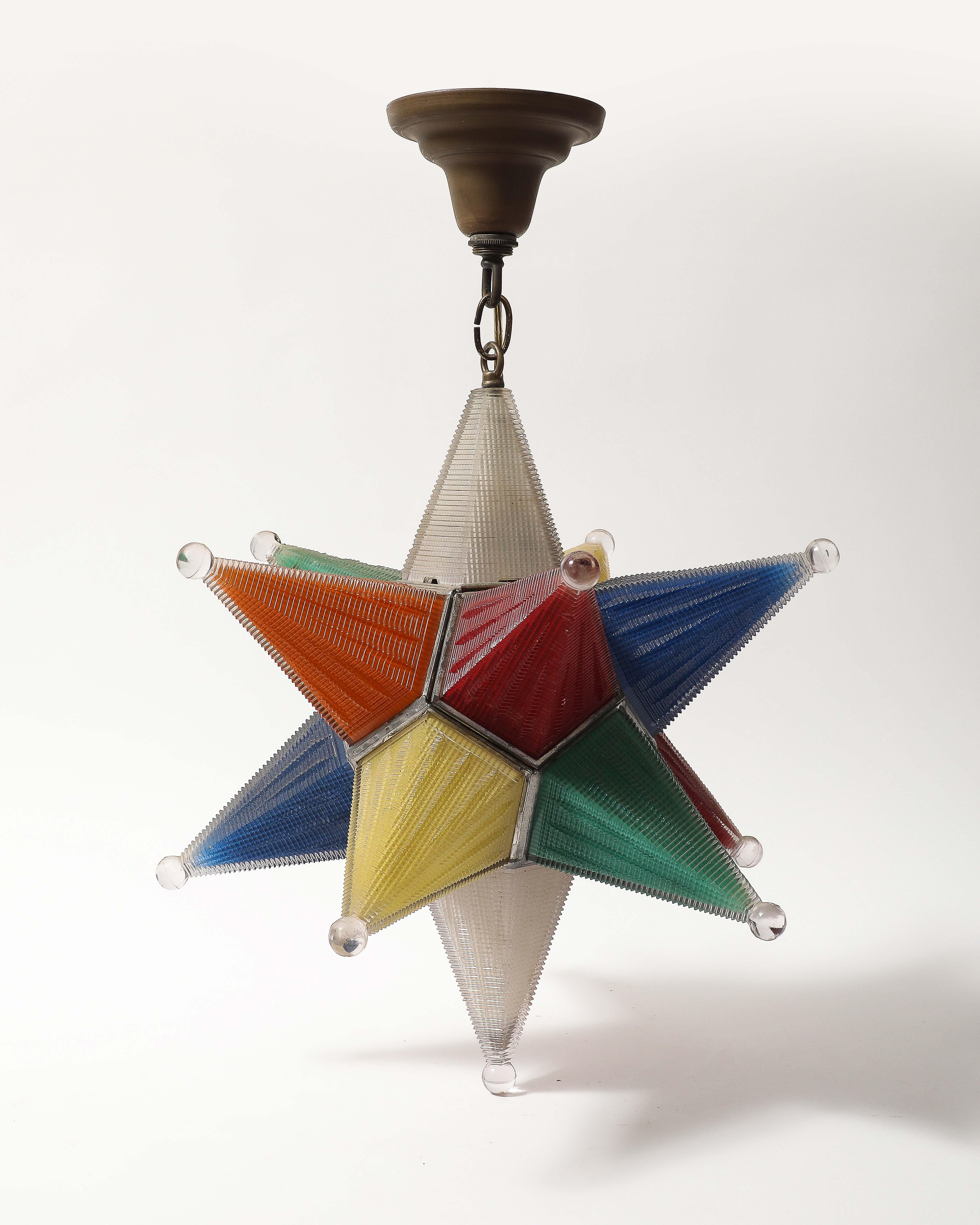 Lámpara de cristal multicolor Estrella de Moravia, Alemania, S. XX Metal en venta